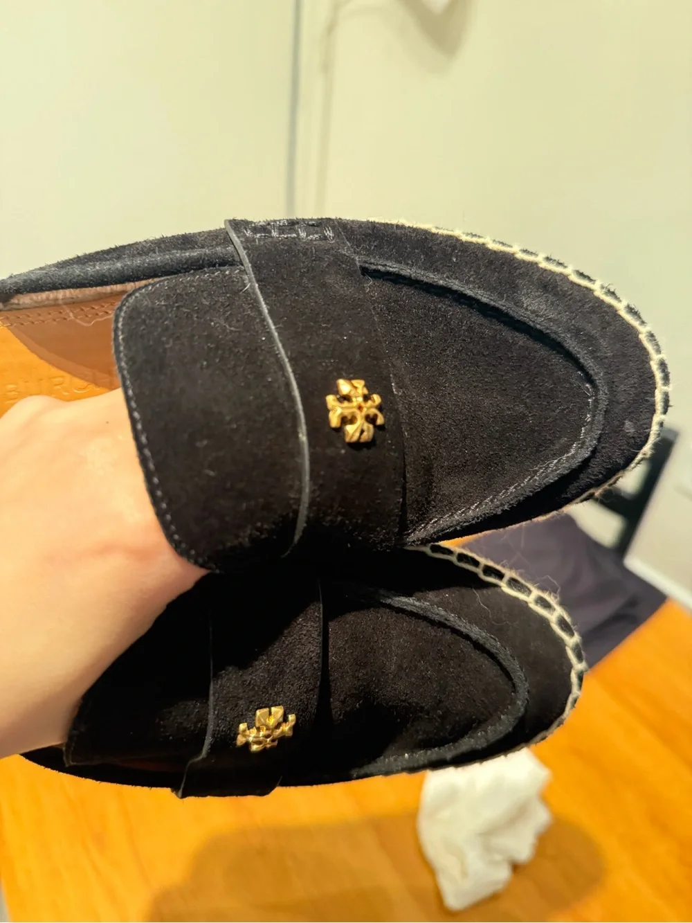 Tory Burch Black Suede Slip-On Mule with Gold Logo